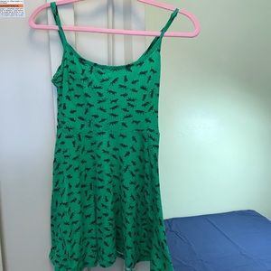 Green cat print skater dress